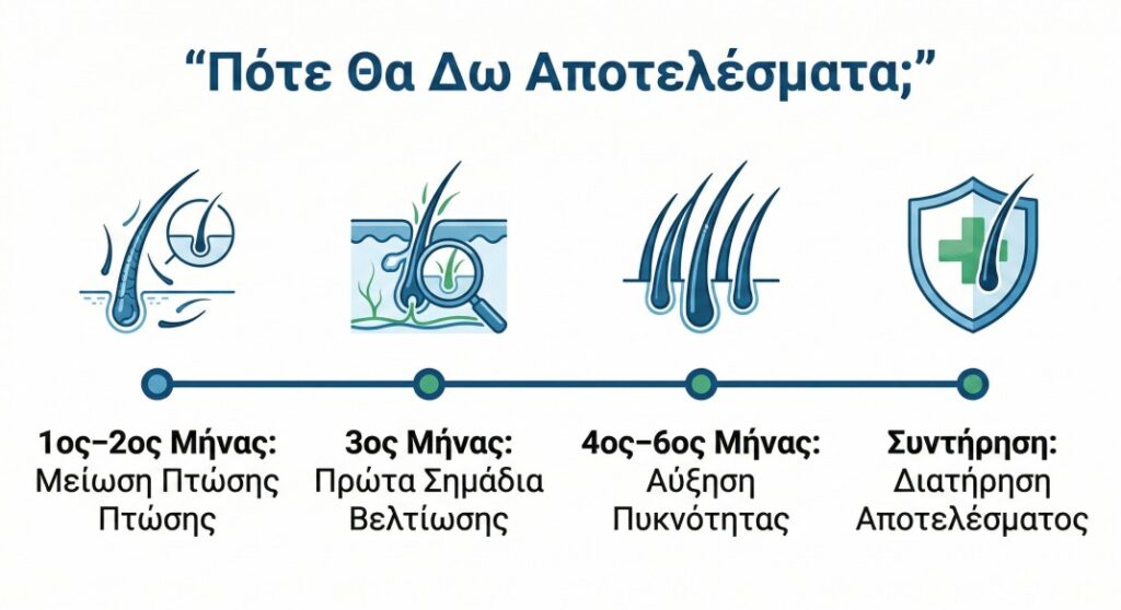 Χρονοδιάγραμμα αποτελεσμάτων θεραπείας ανδρικής τριχόπτωσης